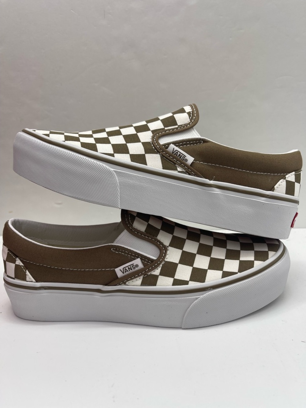 Vans Slip-On Platform Sneakers Checkerboard Sepia Brown VN00018E0E0 New - Picture 14 of 16
